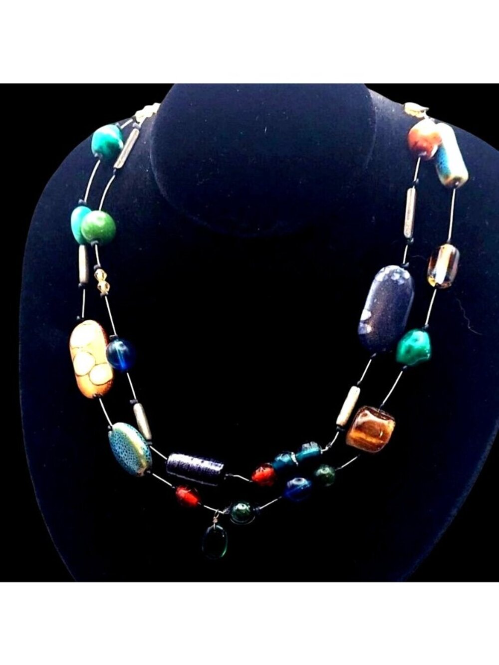 Chicos Glass Beaded Necklace Two Strand Asymmetrical 18"-22" Adjustable Signed